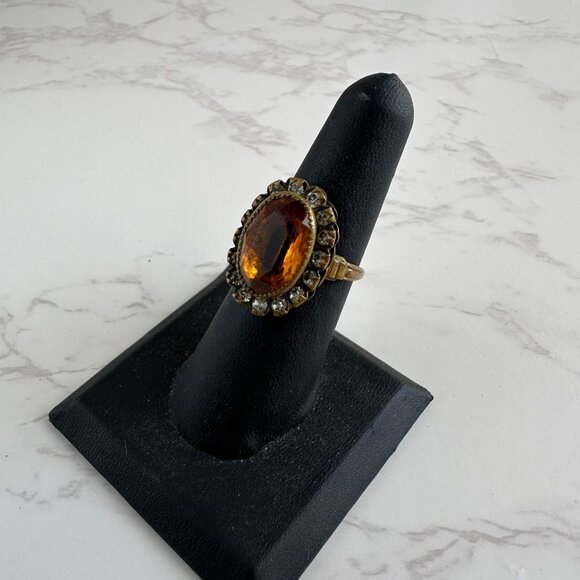 Vintage Orange & Clear Rhinestone Cocktail Ring Size 6.5 Oval Stone Adjustable B - Picture 8 of 10